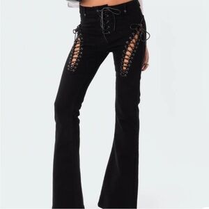 Edikted Engine Black Flared Lace Up Jeans